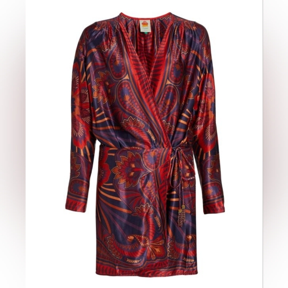 Nwt Farm Rio Macaw Arabesque Plunging V-Neck Wrap Mini Dress - Picture 6 of 14
